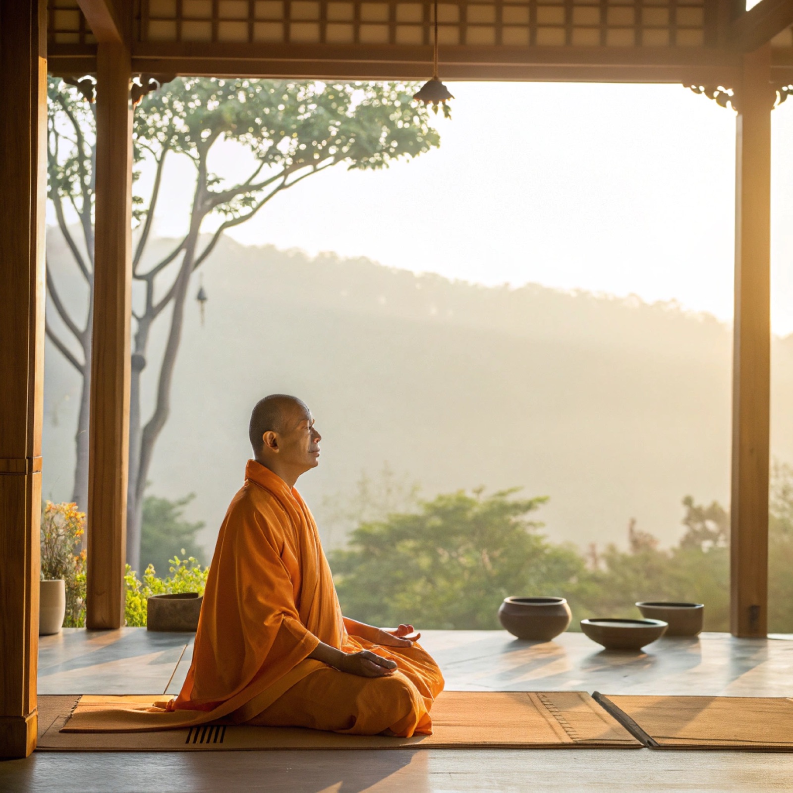 Swamiji meditating in the ashram hall